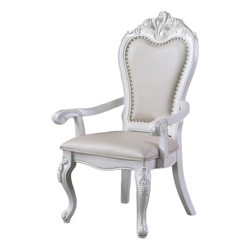 Ensemble de 2 chaises de salle à manger Zenie, piètement cabriole sculpté, similicuir, bois blanc