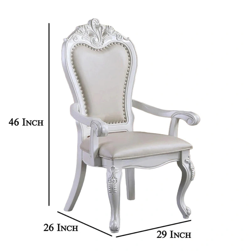 Ensemble de 2 chaises de salle à manger Zenie, piètement cabriole sculpté, similicuir, bois blanc