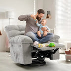 Fauteuil inclinable à bascule, fauteuil à bascule pivotant à 360° pour salon, fauteuil de nurserie rembourré en tissu avec poche latérale