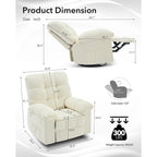 Fauteuil inclinable à bascule, fauteuil à bascule pivotant à 360° pour salon, fauteuil de nurserie rembourré en tissu avec poche latérale