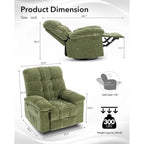 Fauteuil inclinable à bascule, fauteuil à bascule pivotant à 360° pour salon, fauteuil de nurserie rembourré en tissu avec poche latérale
