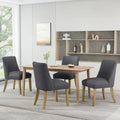 Chaise de salle à manger rembourrée, garniture cloutée, pieds en bois fuselés, lot de 4 – Naturel + Anthracite/Beige/Blanc+Bleu