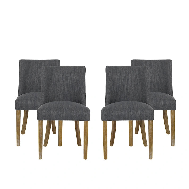 Chaise de salle à manger rembourrée, garniture cloutée, pieds en bois fuselés, lot de 4 – Naturel + Anthracite/Beige/Blanc+Bleu