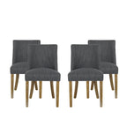 Chaise de salle à manger rembourrée, garniture cloutée, pieds en bois fuselés, lot de 4 – Naturel + Anthracite/Beige/Blanc+Bleu