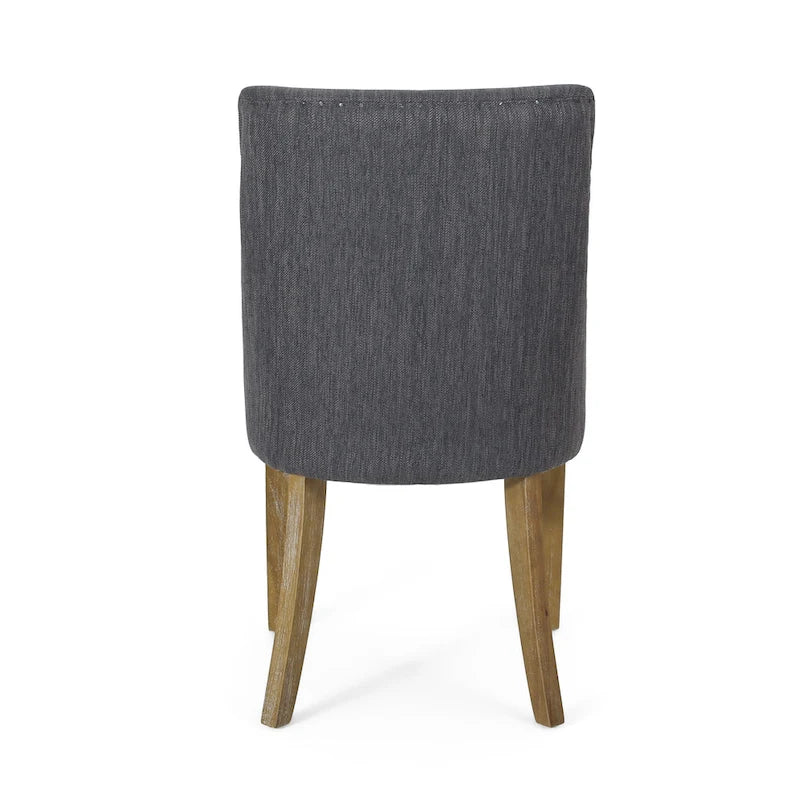 Chaise de salle à manger rembourrée, garniture cloutée, pieds en bois fuselés, lot de 4 – Naturel + Anthracite/Beige/Blanc+Bleu