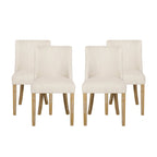 Chaise de salle à manger rembourrée, garniture cloutée, pieds en bois fuselés, lot de 4 – Naturel + Anthracite/Beige/Blanc+Bleu