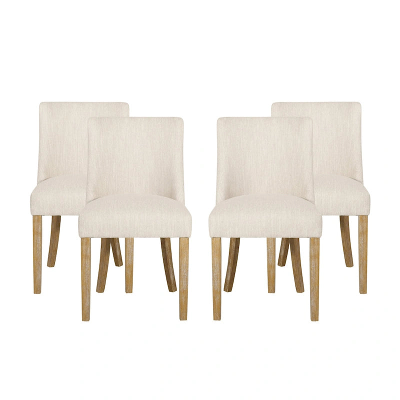 Chaise de salle à manger rembourrée, garniture cloutée, pieds en bois fuselés, lot de 4 – Naturel + Anthracite/Beige/Blanc+Bleu
