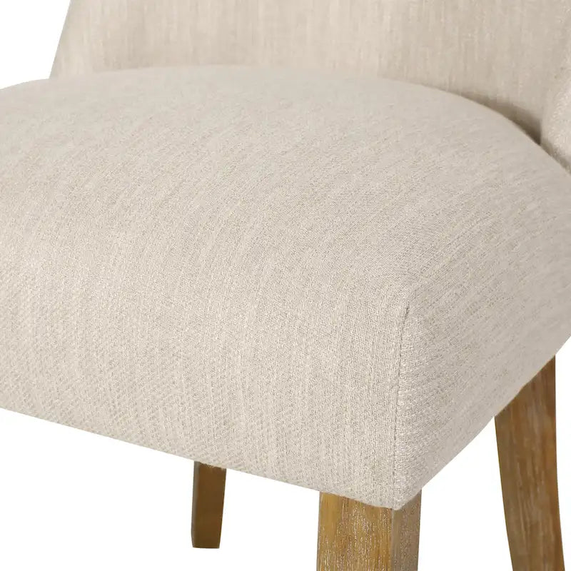 Chaise de salle à manger rembourrée, garniture cloutée, pieds en bois fuselés, lot de 4 – Naturel + Anthracite/Beige/Blanc+Bleu