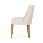 Chaise de salle à manger rembourrée, garniture cloutée, pieds en bois fuselés, lot de 4 – Naturel + Anthracite/Beige/Blanc+Bleu