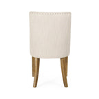 Chaise de salle à manger rembourrée, garniture cloutée, pieds en bois fuselés, lot de 4 – Naturel + Anthracite/Beige/Blanc+Bleu