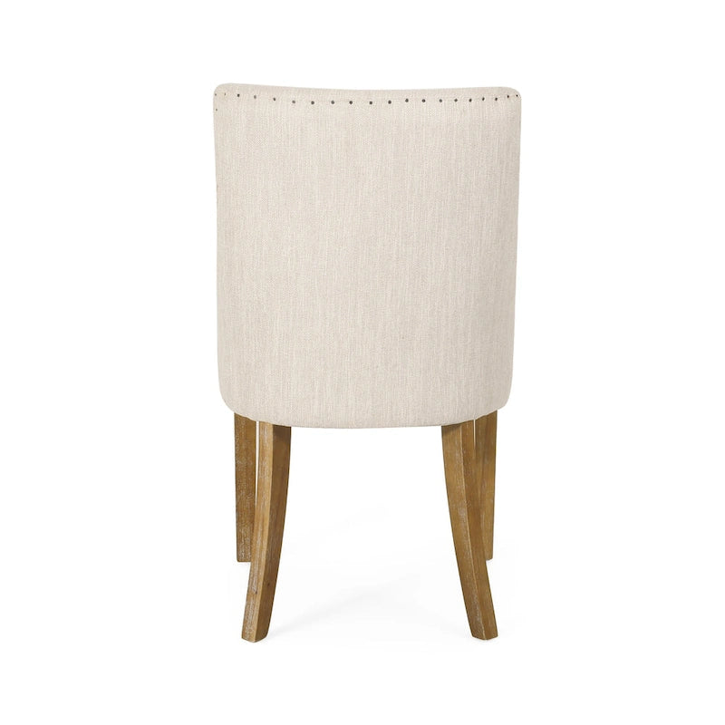 Chaise de salle à manger rembourrée, garniture cloutée, pieds en bois fuselés, lot de 4 – Naturel + Anthracite/Beige/Blanc+Bleu