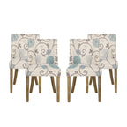 Chaise de salle à manger rembourrée, garniture cloutée, pieds en bois fuselés, lot de 4 – Naturel + Anthracite/Beige/Blanc+Bleu