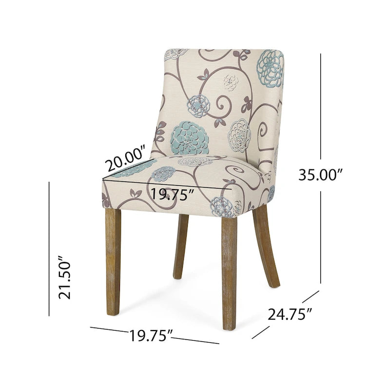 Chaise de salle à manger rembourrée, garniture cloutée, pieds en bois fuselés, lot de 4 – Naturel + Anthracite/Beige/Blanc+Bleu
