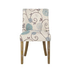 Chaise de salle à manger rembourrée, garniture cloutée, pieds en bois fuselés, lot de 4 – Naturel + Anthracite/Beige/Blanc+Bleu
