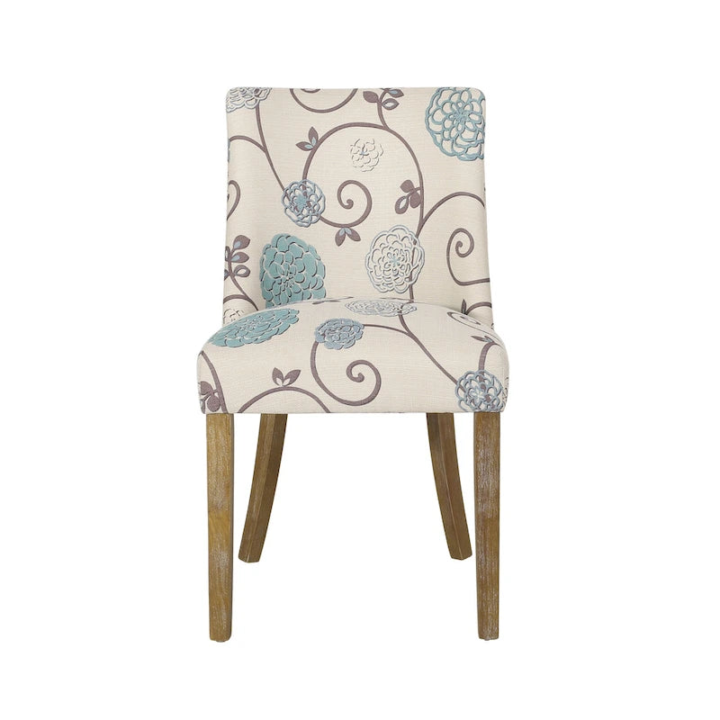 Chaise de salle à manger rembourrée, garniture cloutée, pieds en bois fuselés, lot de 4 – Naturel + Anthracite/Beige/Blanc+Bleu