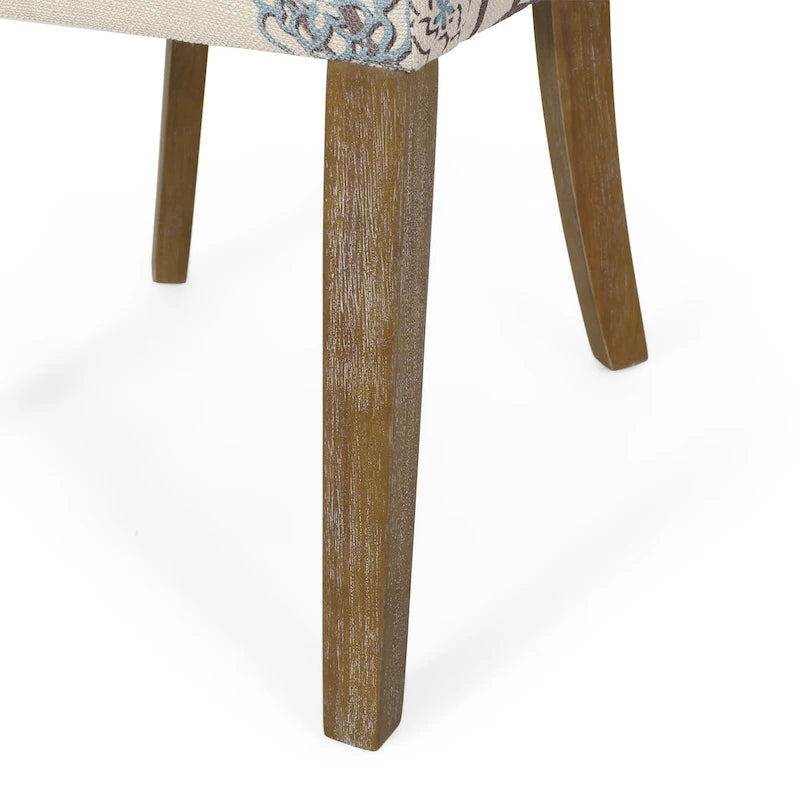 Chaise de salle à manger rembourrée, garniture cloutée, pieds en bois fuselés, lot de 4 – Naturel + Anthracite/Beige/Blanc+Bleu