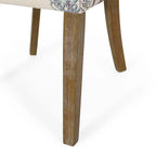 Chaise de salle à manger rembourrée, garniture cloutée, pieds en bois fuselés, lot de 4 – Naturel + Anthracite/Beige/Blanc+Bleu