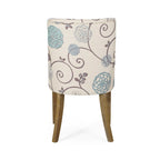 Chaise de salle à manger rembourrée, garniture cloutée, pieds en bois fuselés, lot de 4 – Naturel + Anthracite/Beige/Blanc+Bleu