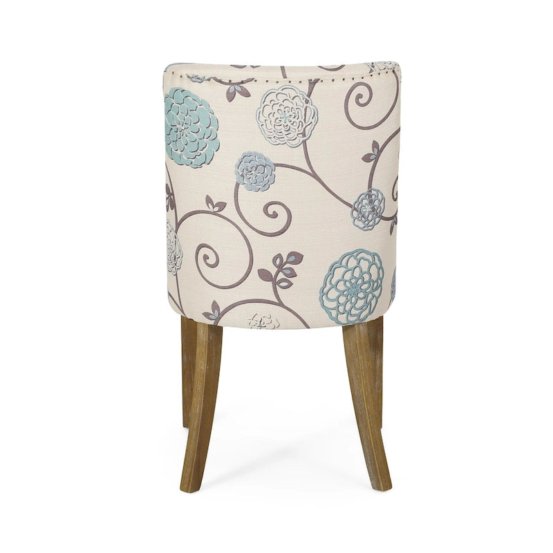 Chaise de salle à manger rembourrée, garniture cloutée, pieds en bois fuselés, lot de 4 – Naturel + Anthracite/Beige/Blanc+Bleu