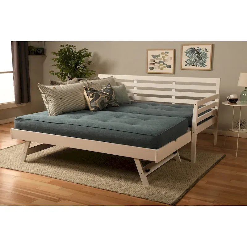 Lit de repos Somette Boho et lit gigogne avec matelas en lin Aqua