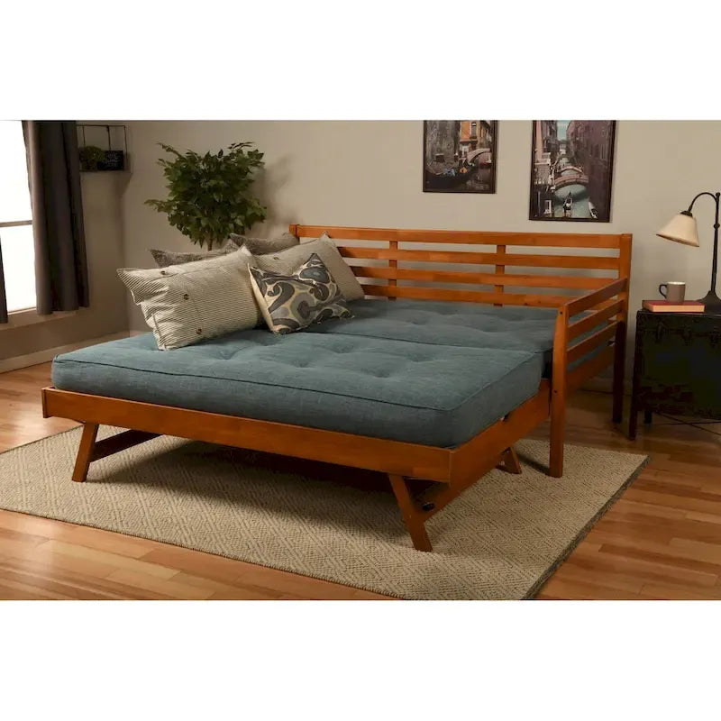 Somette Boho Daybed and Pop Up Bed with Linen Aqua Mattresses