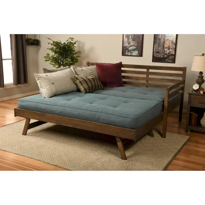 Lit de repos Somette Boho et lit gigogne avec matelas en lin Aqua