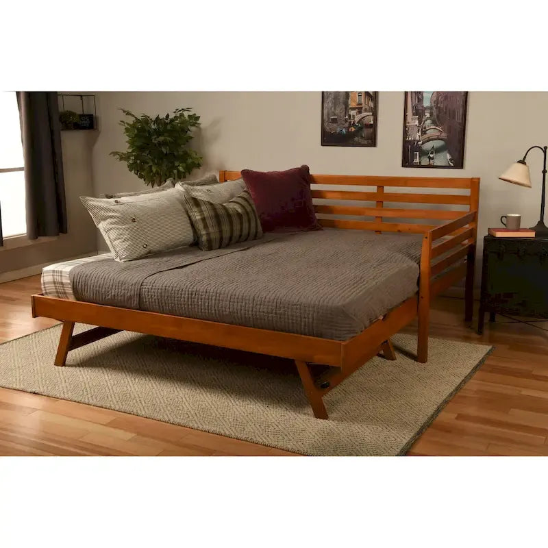 Lit de repos Somette Boho et lit gigogne avec matelas en lin Aqua
