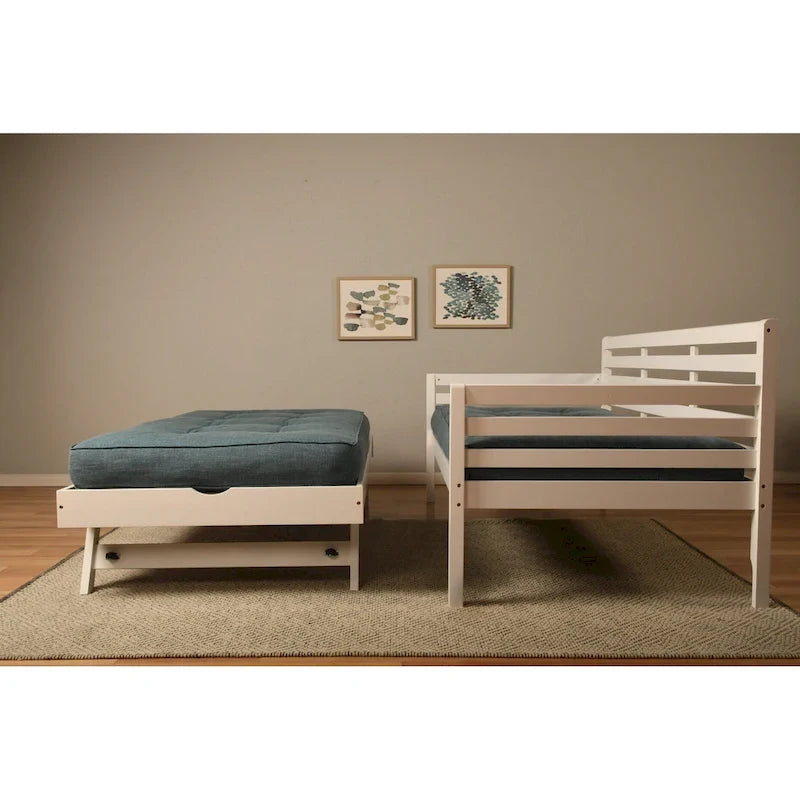 Lit de repos Somette Boho et lit gigogne avec matelas en lin Aqua