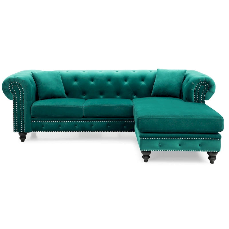 Canapé 3 places Nola 98 po en velours avec 2 coussins décoratifs – 98 L x 37 l x 31 H po