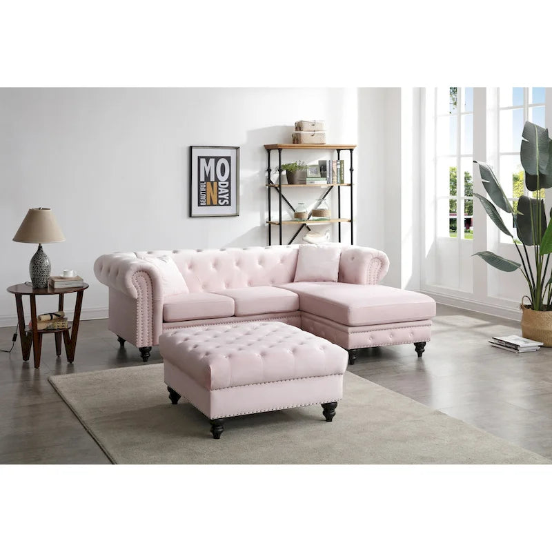 Canapé 3 places Nola 98 po en velours avec 2 coussins décoratifs – 98 L x 37 l x 31 H po