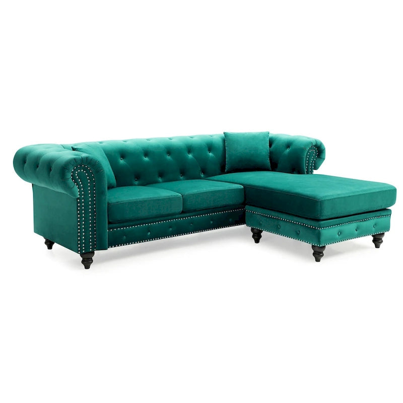 Canapé 3 places Nola 98 po en velours avec 2 coussins décoratifs – 98 L x 37 l x 31 H po