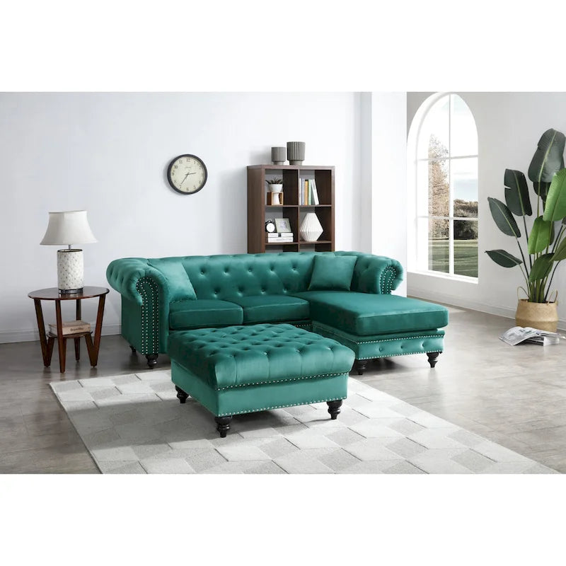 Canapé 3 places Nola 98 po en velours avec 2 coussins décoratifs – 98 L x 37 l x 31 H po