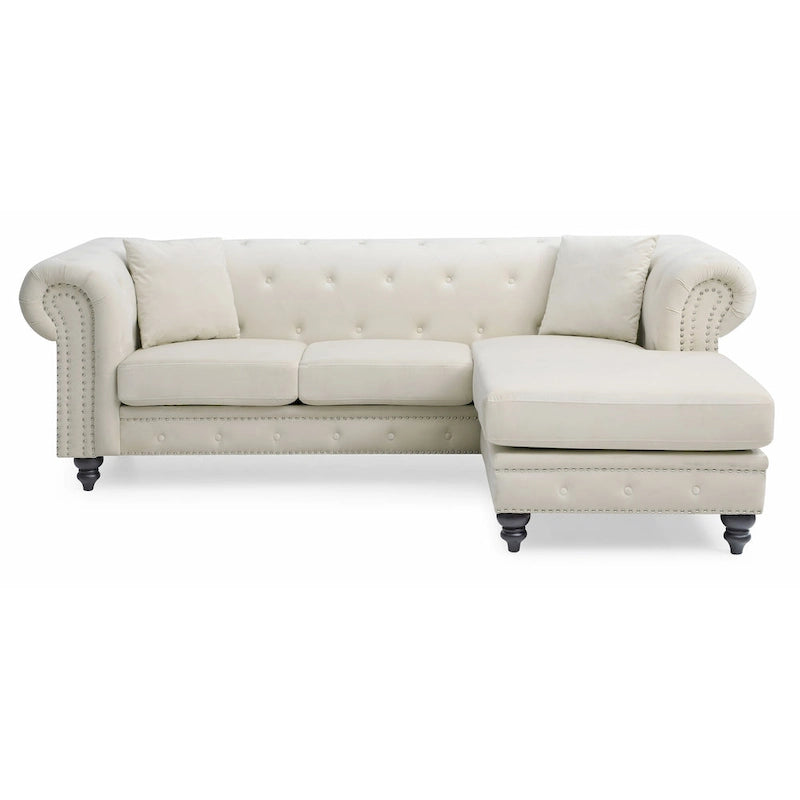 Canapé 3 places Nola 98 po en velours avec 2 coussins décoratifs – 98 L x 37 l x 31 H po