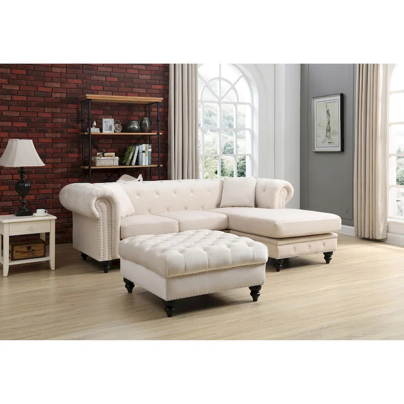 Canapé 3 places Nola 98 po en velours avec 2 coussins décoratifs – 98 L x 37 l x 31 H po