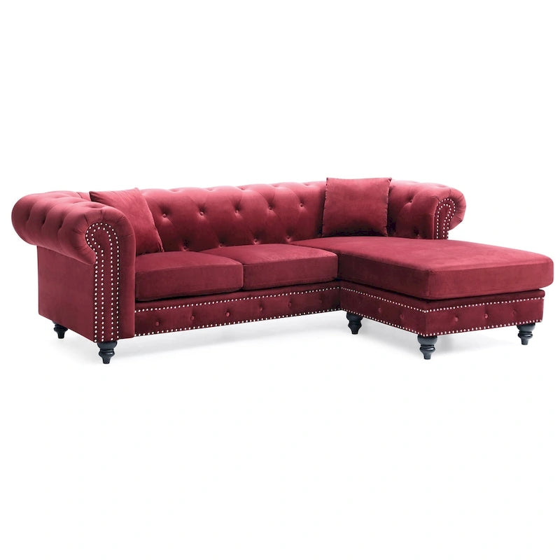 Canapé 3 places Nola 98 po en velours avec 2 coussins décoratifs – 98 L x 37 l x 31 H po