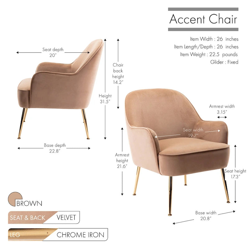 Porthos Home Adora : fauteuil d'appoint en velours avec pieds chromés dorés