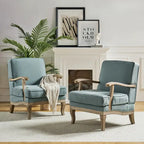 Fauteuil rembourré de style Campagne ivoire/bleu/étain/lin/gris, lot de 2