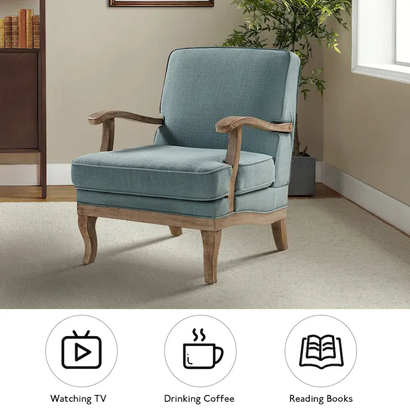Fauteuil rembourré de style Campagne ivoire/bleu/étain/lin/gris, lot de 2