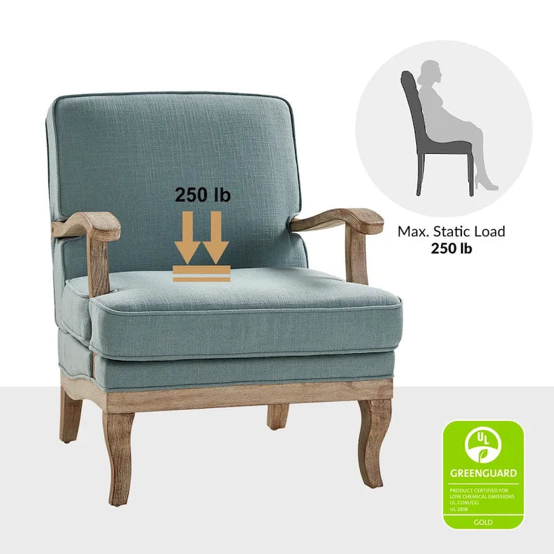 Fauteuil rembourré de style Campagne ivoire/bleu/étain/lin/gris, lot de 2