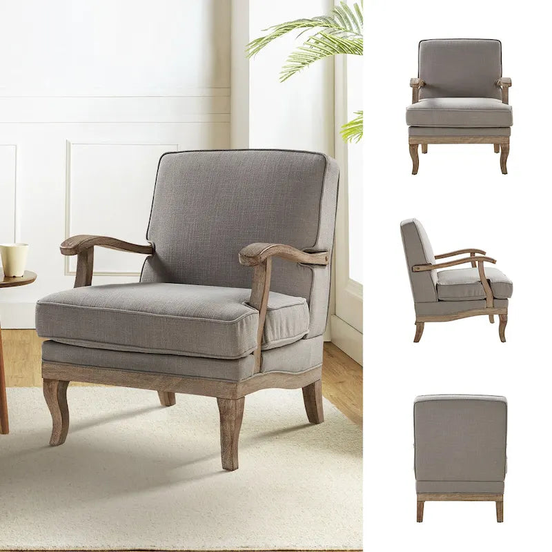 Fauteuil rembourré de style Campagne ivoire/bleu/étain/lin/gris, lot de 2