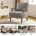 Fauteuil rembourré de style Campagne ivoire/bleu/étain/lin/gris, lot de 2