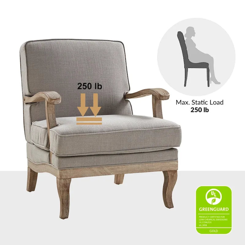 Fauteuil rembourré de style Campagne ivoire/bleu/étain/lin/gris, lot de 2