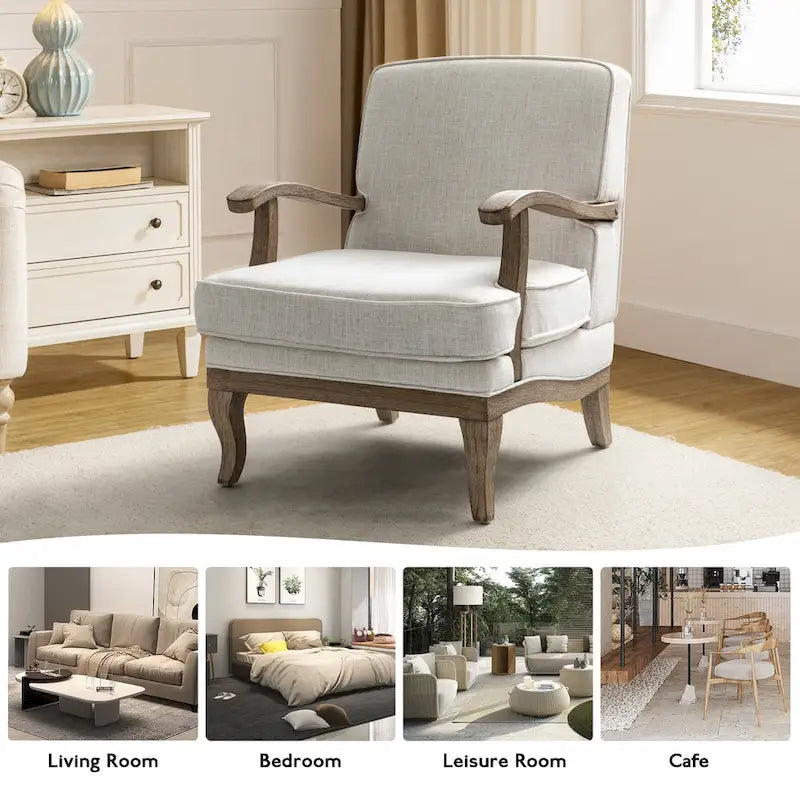Fauteuil rembourré de style Campagne ivoire/bleu/étain/lin/gris, lot de 2