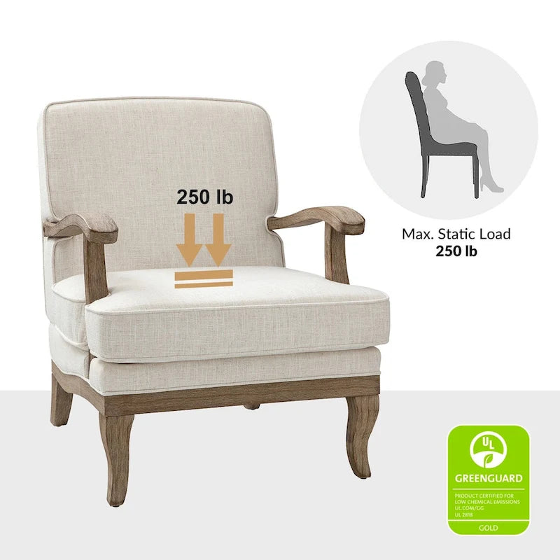 Fauteuil rembourré de style Campagne ivoire/bleu/étain/lin/gris, lot de 2