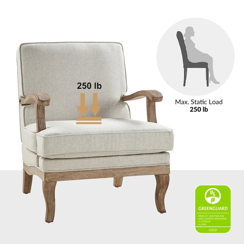 Fauteuil rembourré de style Campagne ivoire/bleu/étain/lin/gris, lot de 2