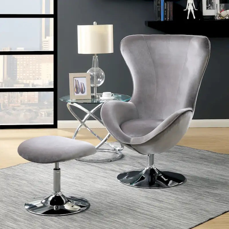 Fauteuil d'appoint à oreilles et ottoman – Violet / Noir / Gris, 2 pièces, 1 place