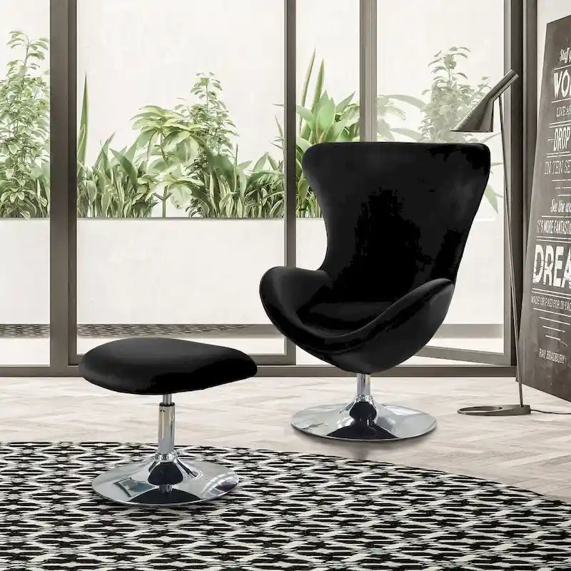 Fauteuil d'appoint à oreilles et ottoman – Violet / Noir / Gris, 2 pièces, 1 place