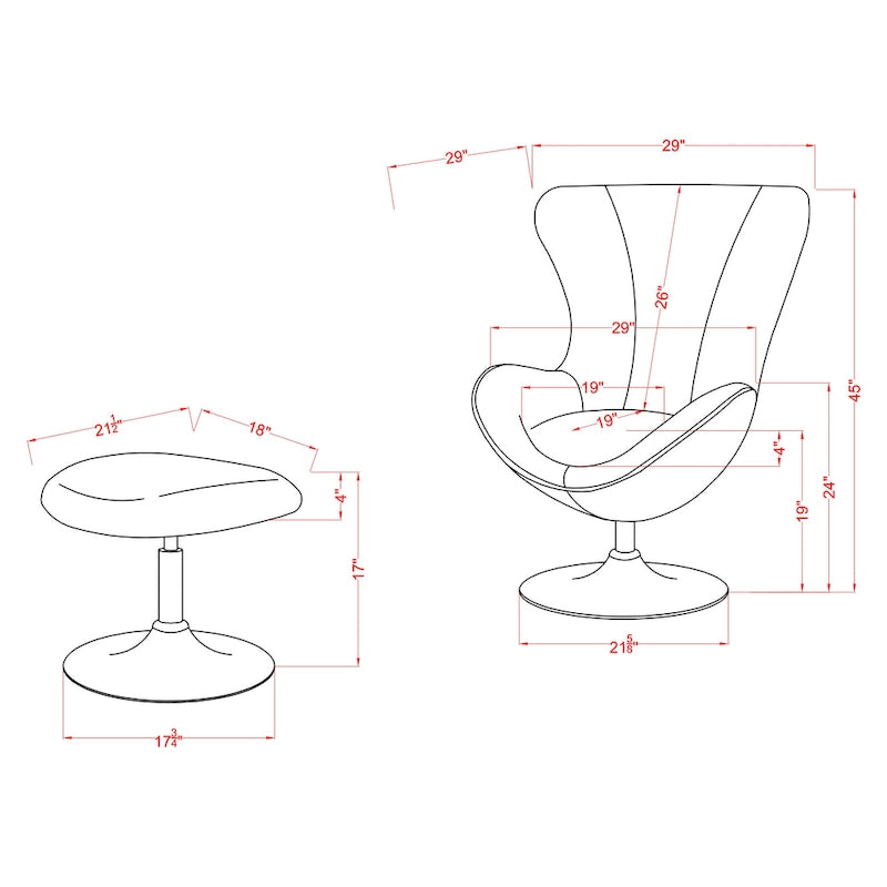 Fauteuil d'appoint à oreilles et ottoman – Violet / Noir / Gris, 2 pièces, 1 place