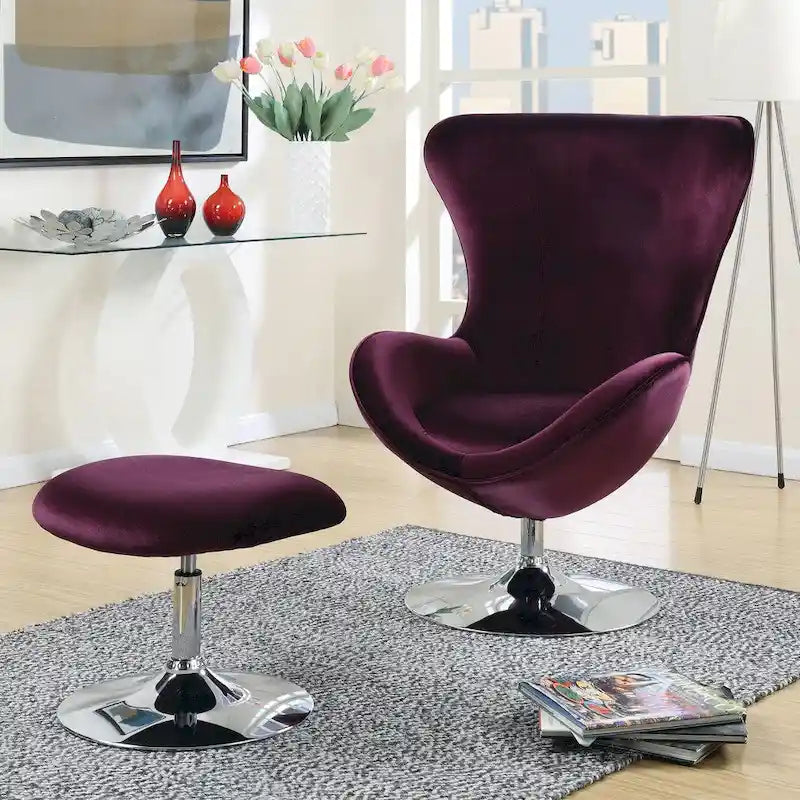 Fauteuil d'appoint à oreilles et ottoman – Violet / Noir / Gris, 2 pièces, 1 place