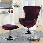 Fauteuil d'appoint à oreilles et ottoman – Violet / Noir / Gris, 2 pièces, 1 place